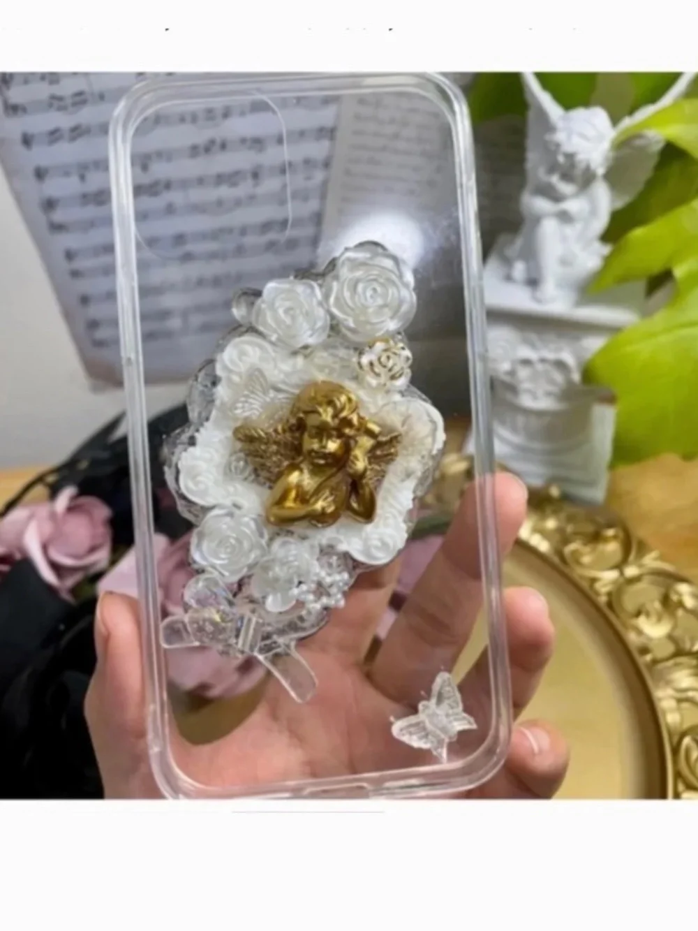 2 items .iPhone 12/12pro Baroque angel Phone Case, Handmade